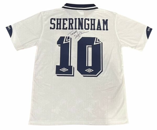 teddy sheringham personally signed tottenham home retro jersey