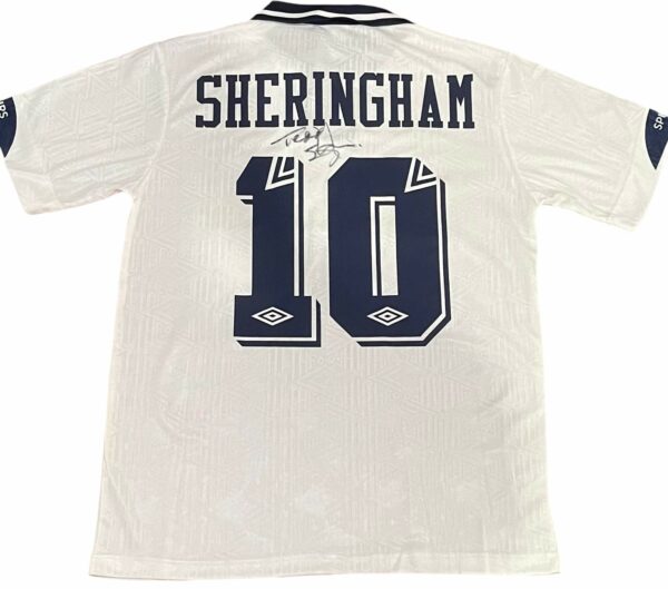 teddy sheringham personally signed tottenham retro jersey.