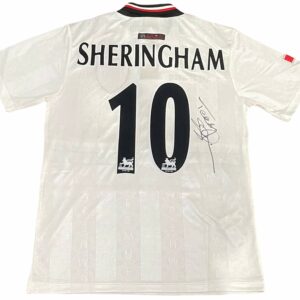 teddy sheringham personally signed manchester united away jersey.