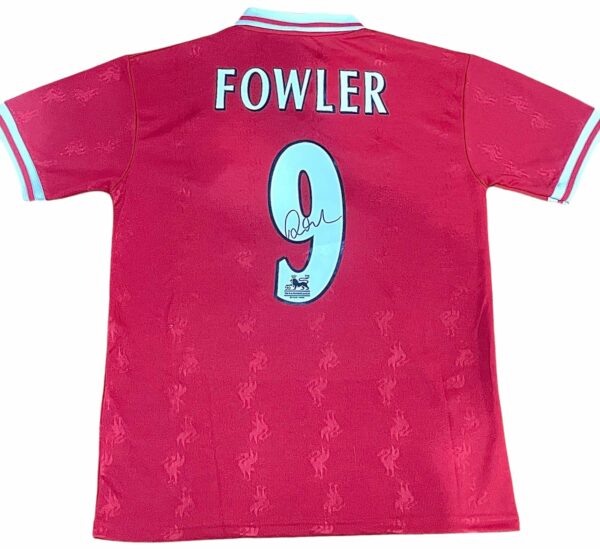 robbie fowler personally signed liverpool home retro jersey