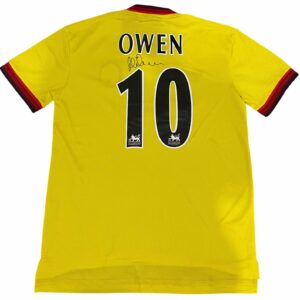 michael owen personally signed liverpool yellow retro jersey