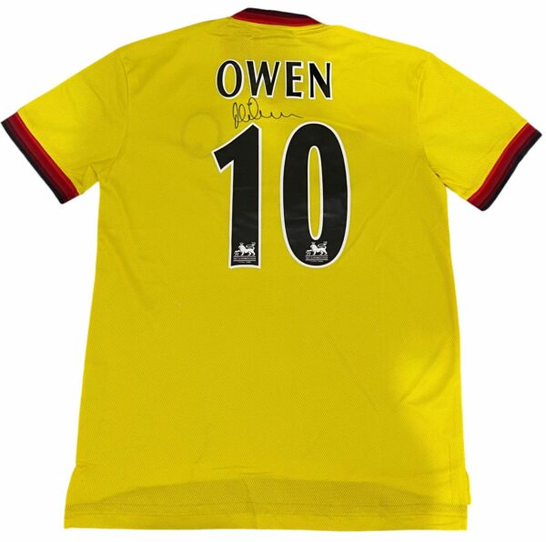 michael owen personally signed liverpool yellow retro jersey