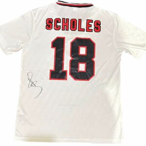 paul scholes personally signed manchester united away retro jersey