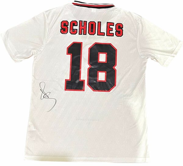 paul scholes personally signed manchester united away retro jersey