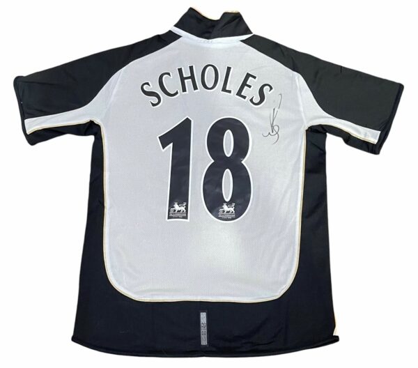 paul scholes personally signed manchester united white retro jersey