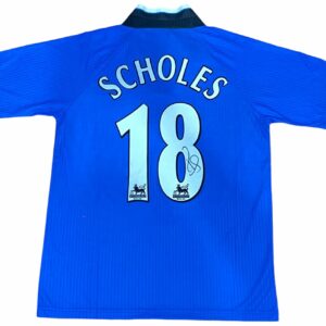 paul scholes personally signed manchester united blue retro jersey