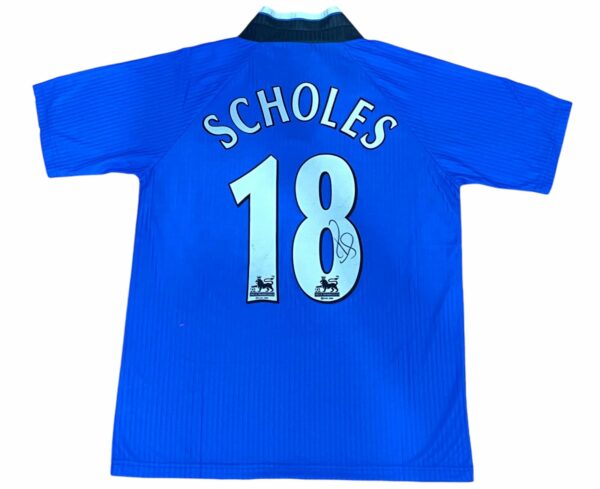 paul scholes personally signed manchester united blue retro jersey