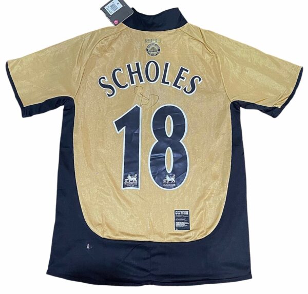 paul scholes personally signed manchester united gold retro jersey