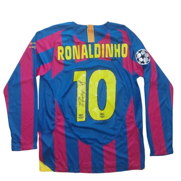 ronaldinho personally signed barcelona retro shirt