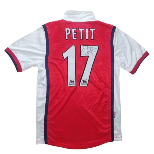 emmanuel petit personally signed arsenal football shirt